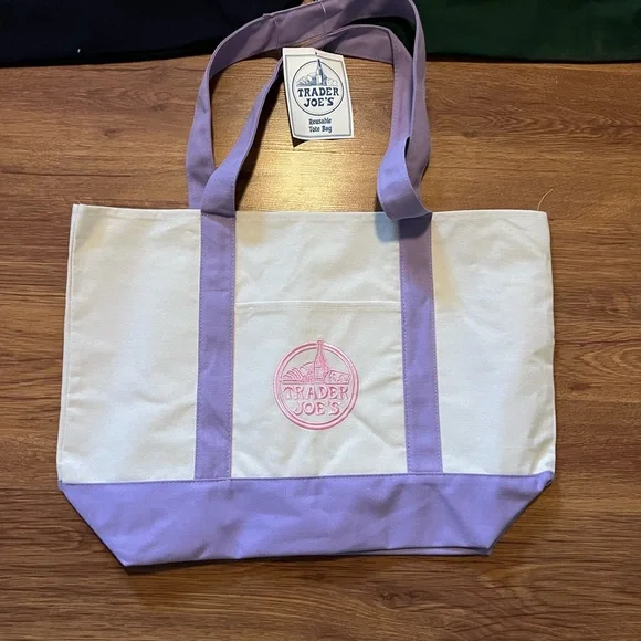 Trader Joe’s Large Canvas Set of 3 Purple, Green and Blue NWT - Picture 2 of 4